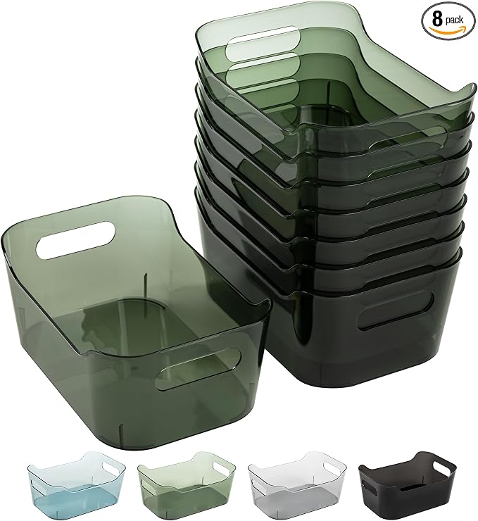 Tiawudi 8 Pack Plastic Storage Bins, Clear Pantry Organizers and Storage Containers, Multi-Use Organizer Bins for Kitchen, Bathroom, Office, Shelf, Fridge, Home Edit and Cabinet Organizers by Tiawudi