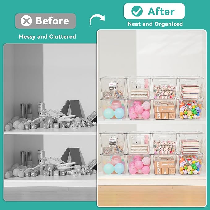 6 Pack Medium Clear Storage Bins with Lids, Acrylic Arts and Craft Storage Containers, Stackable Clear Plastic Craft Storage Bins with Handles for Classroom Storage Organization,Kitchen, Fridge,Office - Image 8