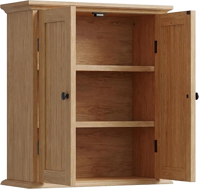 ChooChoo Bathroom Wall Cabinet with 2 Doors, Over The Toilet | 8.8"D x 21.1"W x 24"H, Medicine Cabinet, Adjustable Shelves, Cupboard, Natural - Image 7