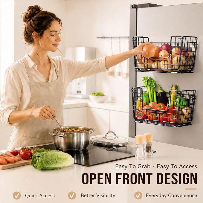 Magnetic Shelf for Fridge - 3 Pack Fruit & Vegetable Storage Organizer | Magnetic Basket for Side of Fridge Storage, Onion Potato Storage Bin, Magnetic Spice Rack for Refrigerator, Kitchen Pantry - Image 3