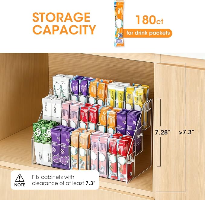 AIEVE Drink Packet Organizer with 15 Compartments, Water Packet Organizer for Water Flavor Drink Mix, Easy Assembly Acrylic Sugar Packets Holder for Cabinet Kitchen Storage Organization - Image 5