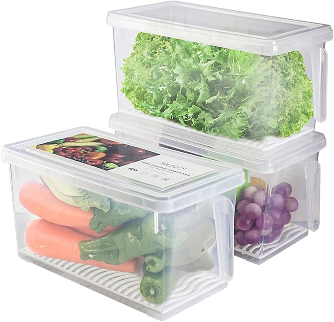 SILIVO Lettuce Keeper for Fridge(3 Pack)- 4.5L Vegetable Storage Containers for Refrigerator with Drain Tray Keep Fresh for Veggies and Salad by SILIVO