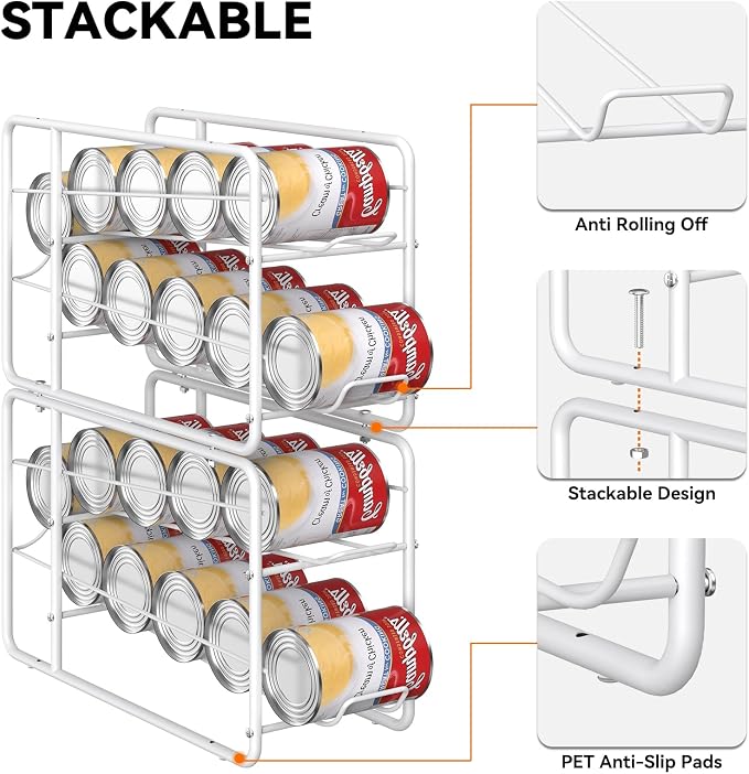 MOOACE 4 Pack Can Organizer for Pantry, Stackable Soda Can Dispenser Rack | Kitchen Canned Food Storage, Beverage Soup Cans Holder Drink Organizer for Cabinet Fridge, White - Image 4
