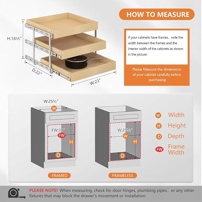 WelFurGeer 3-Tier Pull Out Cabinet Organizer with Soft Close, Heavy-Duty Slide Out Drawers for Cabinets, Pull Out Drawers for Cabinets, Bottom Mount Shelves for Kitchen, Pantry, Bathroom - Image 3
