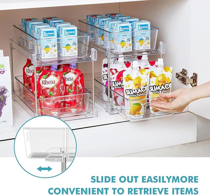 4 Pack Clear Bathroom Organizers and Storage, 2 Tier Pull Out Under Sink Cabinet Organizer Plastic Drawer Organization and Storage for Bathroom and Kitchen - Image 4