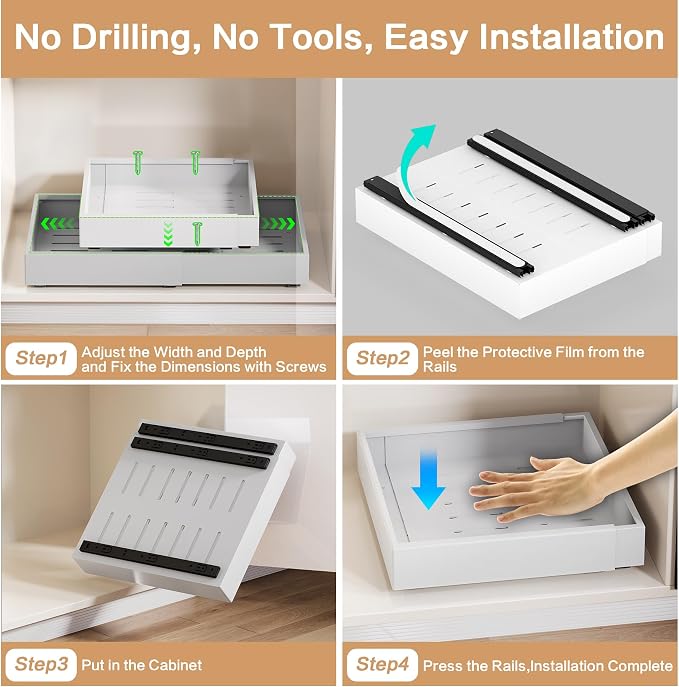 4 Pack Pull out Cabinet Organizer,Extendable (12"-20") Heavy-Duty Pull-Out Drawers (white, 21" Dx12-20 W) - Image 3