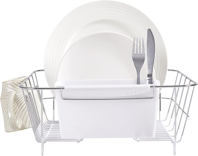 Sweet Home Collection 2 Piece Dish Drying Rack Set Drainer with Utensil Holder Simple Easy to Use Fits in Most Sinks, 14.5" x 13" x 5.25", White (Pack of 12) - Image 3