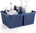 UUJOLY Portable Plastic Shower Caddy Basket with Wooden Handle, Dark Blue | Divided Storage Organizer Tote for Bathroom, Dorm, College, Kitchen & RV – Lightweight, Easy-Carry Essentials Caddy by UUJOLY