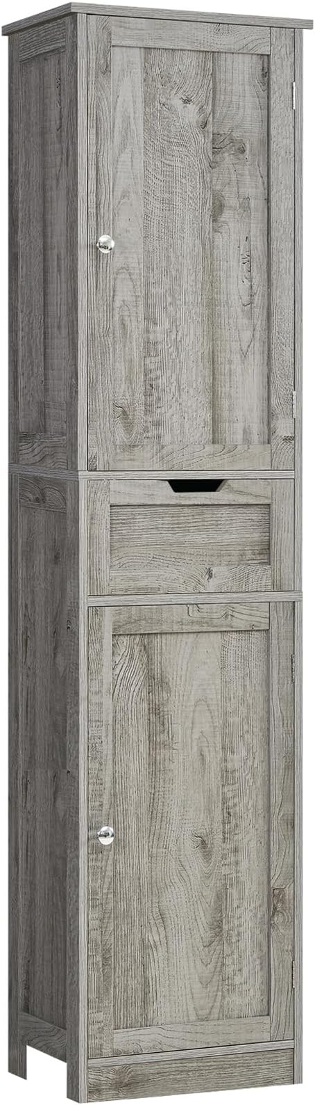 Iwell 67" Tall Bathroom Cabinet with Adjustable Shelves & 1 Drawer, Storage Cabinet with 2 Doors, Narrow Tall Cabinet, Floor Cabinet for Bathroom, Living Room, Home Office, Grey by IWELL