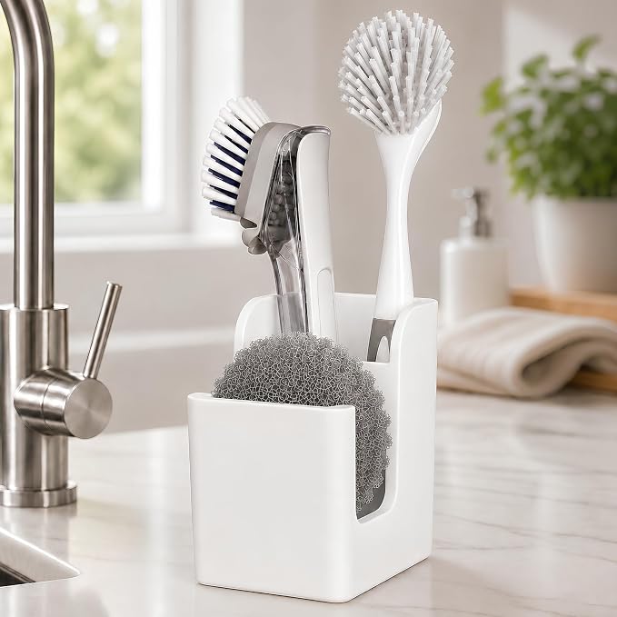 Silicone Sink Caddy – Sponge Dish Brush Holder for Kitchen Sink | Kitchen Sink Organizer, Sink Brush Holder, Sink Sponge Holder for Scrub Daddy, Scrub Mommy, Sponge & Kitchen Brush Holder by Spacewiser