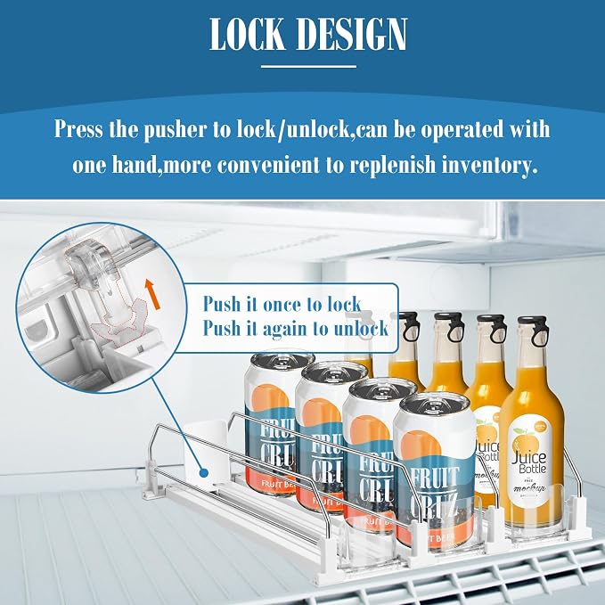 hanmir Drink Organizer for Fridge, Adjustable Width Soda Can Dispenser for Refrigerator Organizers and Storage, 3 Rows Beer Bottle Beverage Holder with Pusher Glide (14.96" D, White) - Image 4