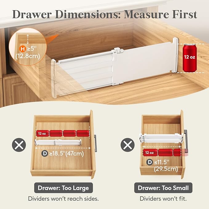 Lifewit 5" Tall Drawer Dividers, Adjustable Deep Drawer Organizer Clothes | 11.5"-18.5" Expandable Plastic Separators for Dresser, Kitchen, Cabinet, Nursery, Office, Socks & Underwear Storage, 8 Pack - Image 6