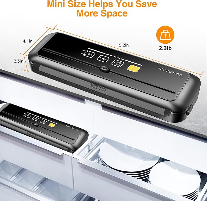 MegaWise Vacuum Sealer Machine | 80kPa Suction Power | Vac Seal Machine | Bags and Cutter Included|Compact One-Touch Automatic with External Vacuum System|Dry Moist Fresh Modes for All Saving needs - Image 3