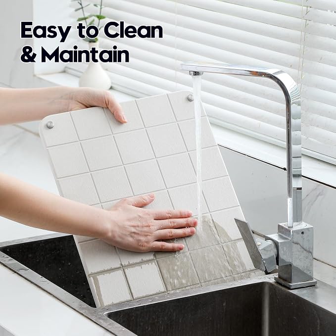 Stone Dish Drying Mat for Kitchen Counter, Water Absorbing Bathroom Tray Sink Organizer, Diatomaceous Earth Countertop Dish Rack Riser Sponge Holder Soap Dish, Gray Beige, 16" x 12" - Image 7