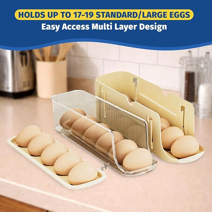 Adjustable Egg Holder for Fridge, Space Saving Egg Organizer Container, Automatic Rolling Egg Dispenser for Refrigerator, Clear Tray for Kitchen Countertop, Home, RV and Dorm Room - Image 8