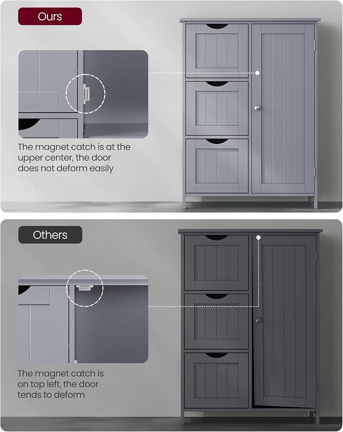 VASAGLE Floor Storage Cabinet, Freestanding Storage Unit with 3 Drawers, 1 Adjustable Shelf, for Bathroom Living Room Dining Kitchen, 11.8 x 23.6 x 31.5 Inches, Dove Gray UBBC049G02 - Image 10