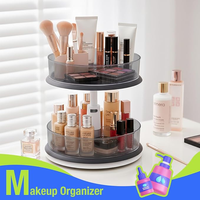 Lazy Susan Organizer for Medicine 2 Tier Pill Bottle Turntable | Clear Grey, 11 Inch, for Vitamin, for Cabinet, for Pantry, with Large Spice Rack - Image 7