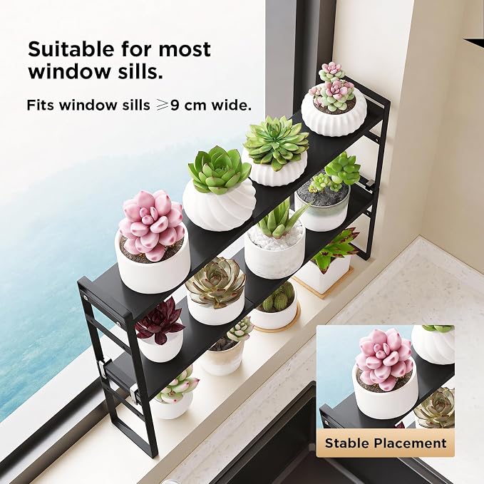 2 Tier Expandable Stackable Narrow Shelf Organizer, Black | Tall Countertop Organizer for Tight Spaces, Windowsill Plant Stand, Over-Sink/Faucet Shelf, Kitchen Counter Storage - Image 6