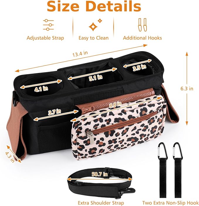 Accmor Universal Stroller Organizer with Insulated Cup Holder Detachable Phone Bag and Shoulder Strap,Stroller Bag Caddy Organizer for Uppababy, Baby Jogger, Britax Strollers - Image 9