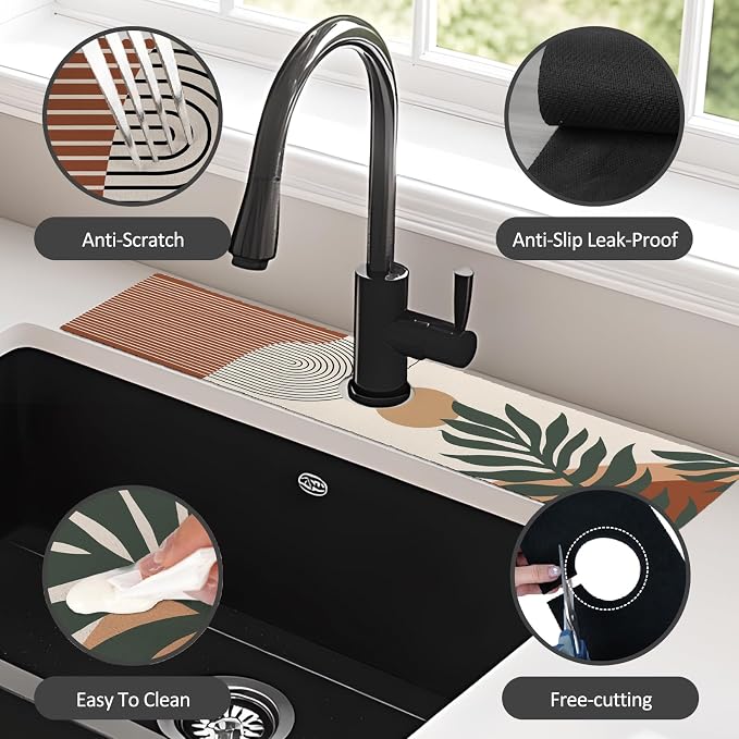 24" X 5.5" Kitchen Sink Splash Guard Faucet Mat Boho Super Absorbent Fast Drying Faucet Guard & Draining Mat Sink Splash Guard Behind Faucet for Kitchen, Bathroom - Image 4