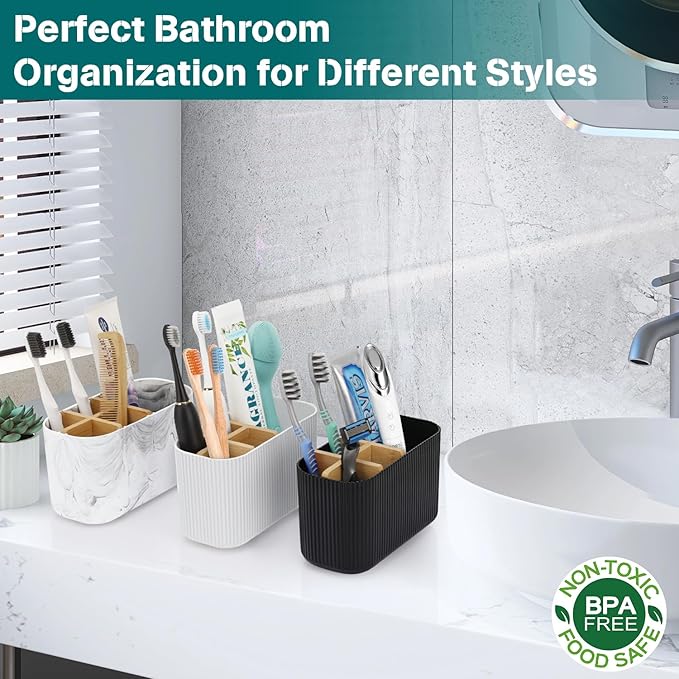 GFWARE White Toothbrush Holder, 5 Slots Bathroom Storage Organizer | Bamboo Toothbrush Holder, Kids Electric Toothbrush Holder and Toothpaste Storage for Bathroom Sink Organizer - Image 5