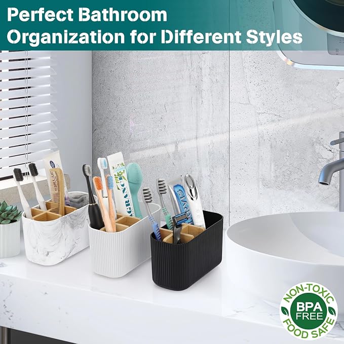 GFWARE Black Toothbrush Holder, 5 Slots Bathroom Organizers and Storage | Bamboo Toothbrush Holder, Kids Electric Toothbrush Holder and Toothpaste Storage for Bathroom Sink Organizer - Image 5