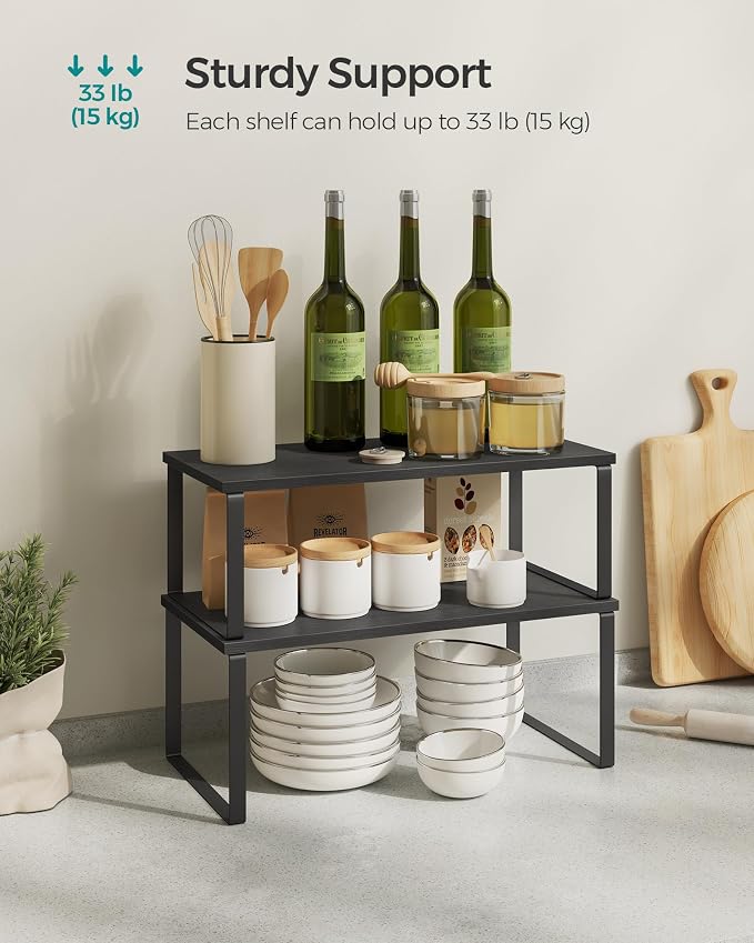 SONGMICS Cabinet Organizer Shelf, Set of 4 Spice Rack, Kitchen Storage | Kitchen Storage, Spice Rack, Steel and Particleboard, Ebony Black and Matte Black, BYSTRO Collection UKCS028B01 - Image 4