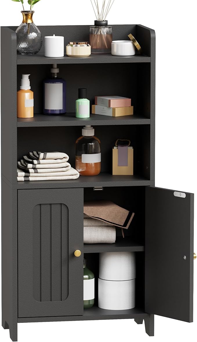 BEWISHOME Bathroom Storage Cabinet,Small Floor Cabinet,Toilet Paper Cabinet | with 2 Doors and Shelves, Bathroom Organizers and Storage for Small Spaces, Black 7.9" D x 14.6" W x 31" H YYG08B - Image 9