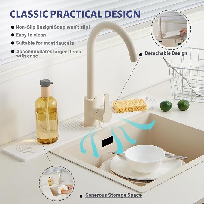 30 Inch Stone Faucet Mat for Kitchen Sink quick dry around faucet | Sink Splash Guard Water Absorbing Stone Tray for Sink, Counter Protector Matt for Kitchen & Bathroom - Image 4