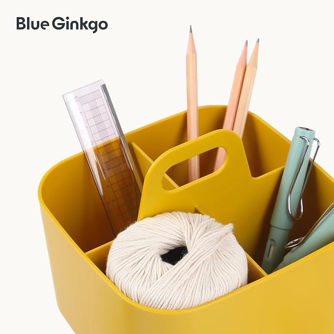 BLUE GINKGO Stackable Organizer Caddy, Square, Yellow, Made in Korea | Portable. Adjustable. Home, Office & School Storage. - Image 7