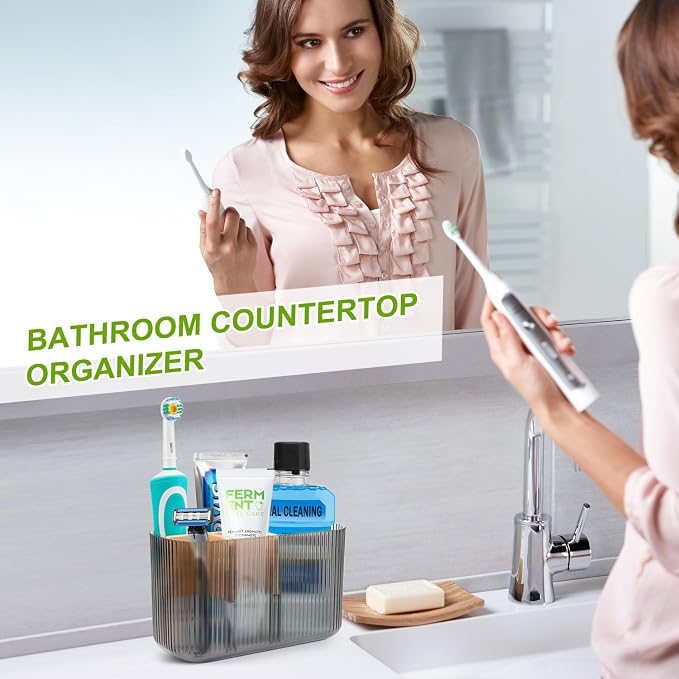 GFWARE Clear Acrylic Toothbrush Holder, 5 Slots Bathroom Storage Organizer | Bamboo Toothbrush Holder, Kids Electric Toothbrush Holder and Toothpaste Storage for Bathroom Caddy Decor - Image 2