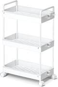 Ronlap 3 Tier Slim Rolling Storage Cart with Wheels Utility Organizer,White | For bathroom, laundry, kitchen, bedside & dorm. Fits art, craft, snack, makeup, nail, diaper & postpartum baby supplies by Ronlap
