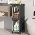 2 Tier Slim Bathroom Storage Cabinet, Foldable and Movable, Black | Tools Free, ABS and PET, Magnetic Clear Door, Adjustable Shelves, Lockable Wheels, Water Resistant, For Narrow Space by Neathub