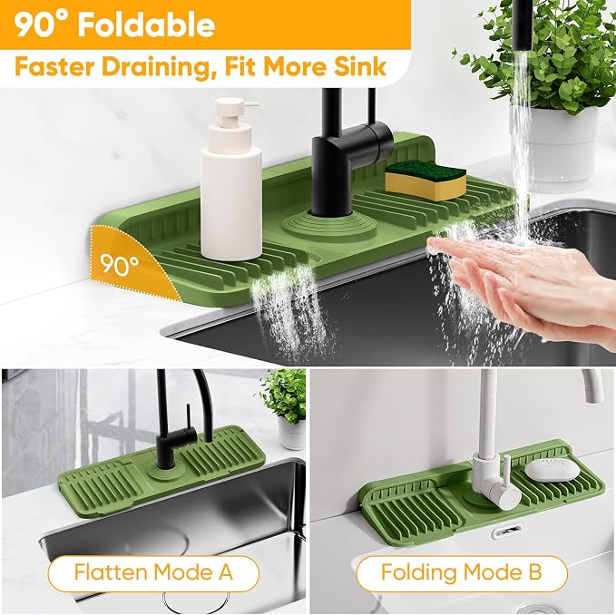 14.6 inch Faucet Mat for Kitchen Sink Splash Guard[7° Slope Fast Self-draining][Snap Lock Fit]Kitchen Sink Faucet Mat Splash Guard Kitchen Sink Area Water Splash Guard Behind Faucet Draining Mat - Image 5