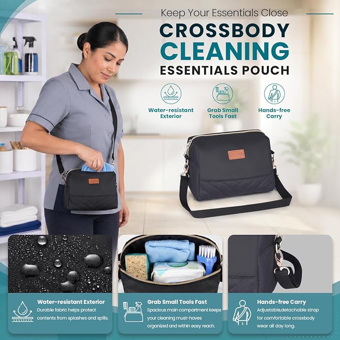 INSMEER Cleaning Caddy with Wheels,3 Removable Clear Bag and 1 Shoulder Bag | Large Cleaning Cart on Wheels,Water Resistant Cleaner Supplies Organizer with Wheels for Kitchen, Tool Organizer - Image 9