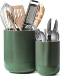 LE TAUCI Utensil Holder for Kitchen Counter, 7.3"+5.4" Fluted Ceramic Utensil Crock Organizer for Countertop, Heavy Large Holder for Spatulas, Spoons, Set of 2, Forest Green by LETAUCI