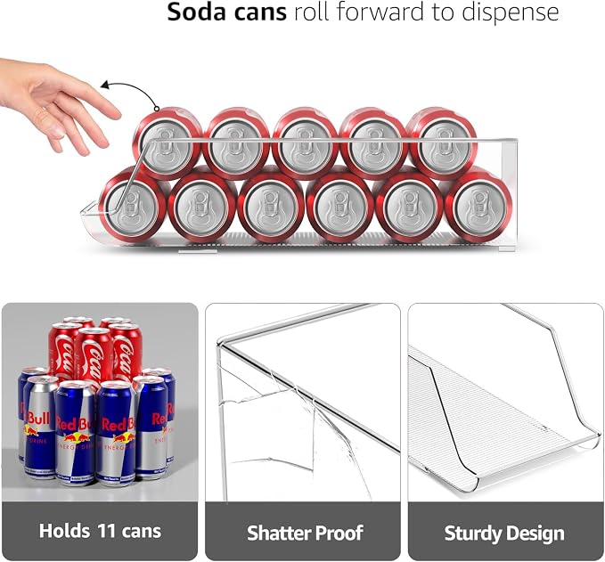 Sorbus Skinny Soda Can Organizer for Refrigerator - Slim Can Holder Drink Dispenser for Fridge - Soda Can Organizer for Fridge, Pantry, Kitchen Organization and Storage (Set of 2) - Image 4