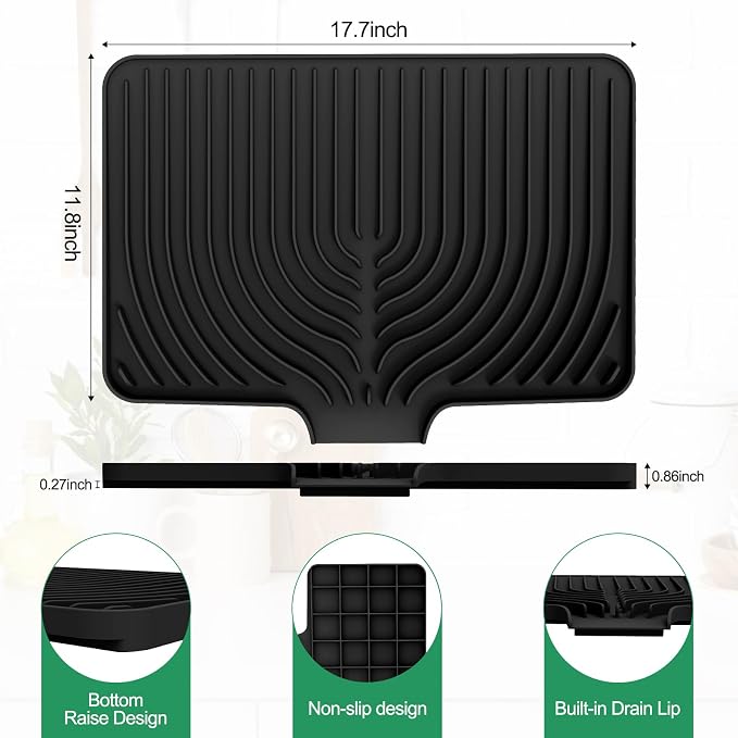 GUUKIN Dish Drying Mat, 17.7" x 11.8 " Drying Matt Kitchen Counter,Non-Slip Drying Pad, Easy Clean Pad for Countertop Protection, Multi-Functional Use (Black) - Image 3