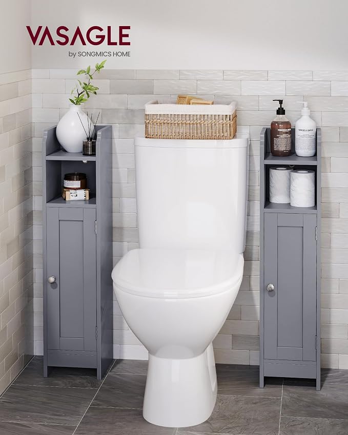 VASAGLE Small Storage Corner Floor Cabinet with Door,Dove Gray | Narrow Toilet Paper Storage Holder, 7.1 x 7.5 x 31.5 Inches, Adjustable Shelves, SIREN Collection UBBC310P36 - Image 2