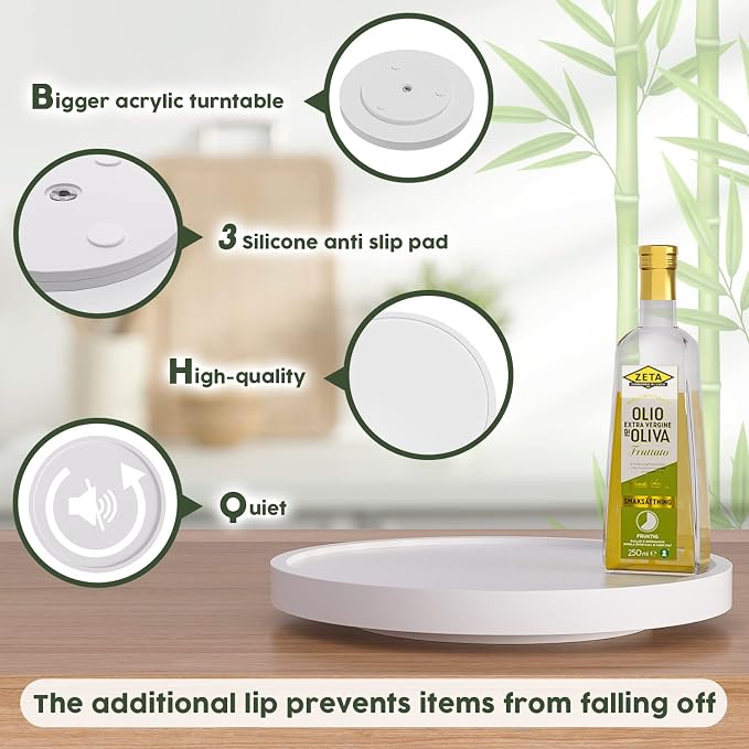 Turntable Vanity Tray, 10 Inch Bamboo Kitchen Sink Countertop Organizer | Perfume Candle Tray, Keep Glass Sponge and Soap, Bathroom Countertop Organizer, White - Image 6