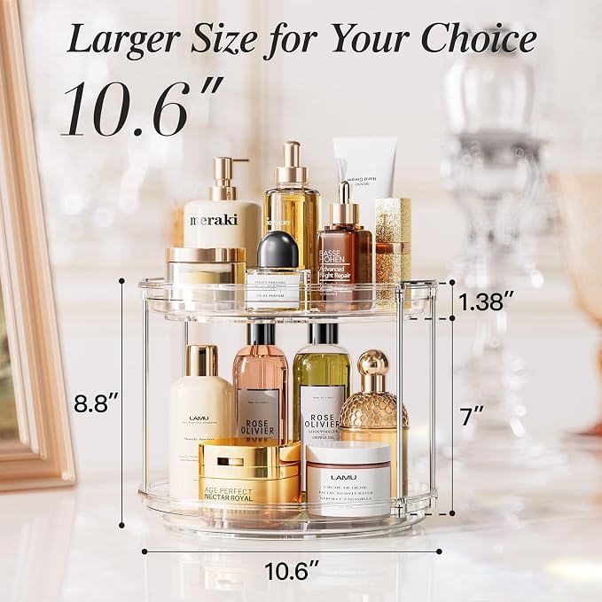 LAMU 4 Pack 10.6'' 2-Tier Lazy Susan Turntable Organizer Rotating Spice Rack Organization for Cabinet, Kitchen, Pantry, Countertop, Bathroom, Vanity, Makeup Organizer, Clear - Image 5