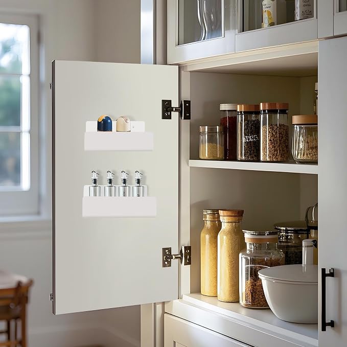 6 Inch Acrylic Spice Rack Wall Mount, White, 2 Pack | Hanging Seasoning Rack Organizer, For Cabinet Door, Cupboard or Wall Kitchen, Adhesive or Screw - Image 6