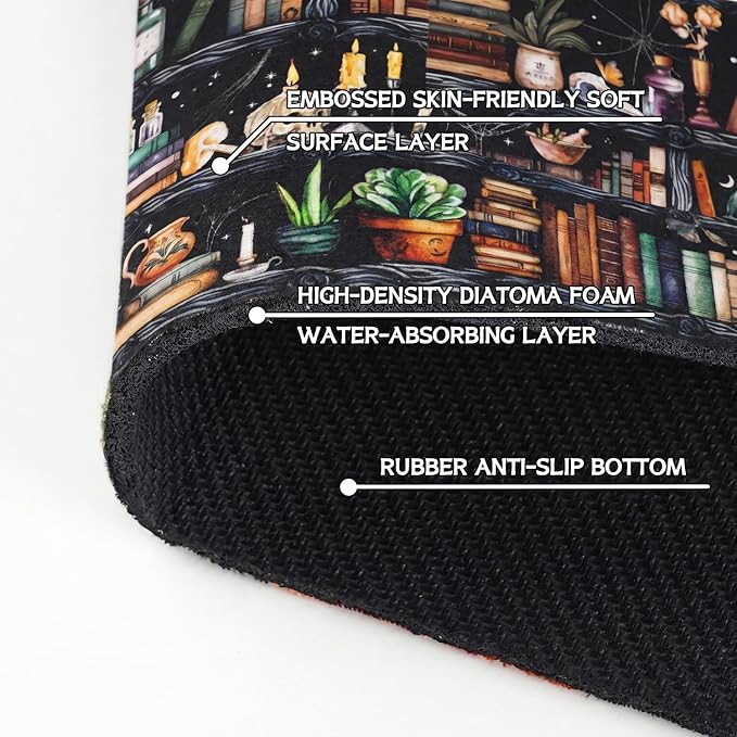 Halloween Kitchen Sink Splash Guard Faucet Mat,Black Witches Bookshelf Skulls Halloween Faucet Non-slip Absorbent Mat,Farmhouse Sink Splash Guard Behind Faucet for Kitchen Bathroom,15"x5.5" - Image 5