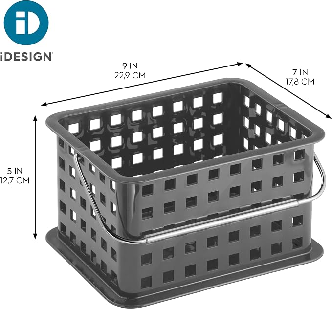 iDesign Stackable Shower Basket with Handle, Gray, Set of 3 | Made in USA, For Dorm or Bathroom - Image 4