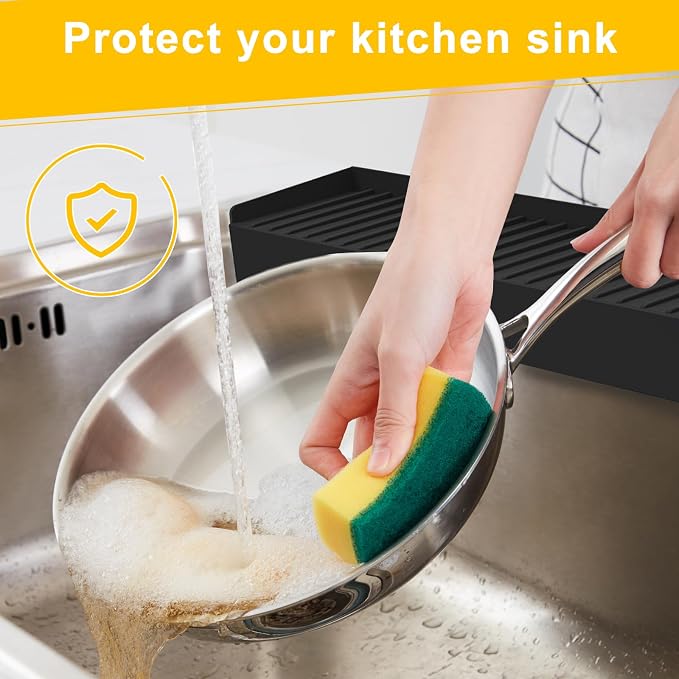 Kitlers Silicone Edge Protectors - Multifunction Sink Accessories, Splash Guard & Draining Mat for Kitchen, Bathroom Sink, Steel, Granite, Quartz Countertops(Black) - Image 4