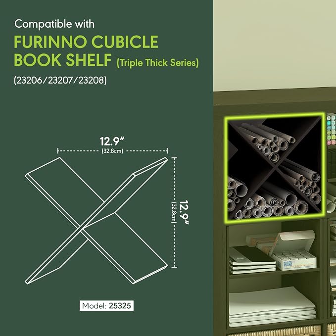 Furinno Cubicle X-Shelf Cube Insert, 3-Shelf Cube Organizer, Dark Oak | 12.9W x 12.9H, Accessory, Fits into Triple Thick Cubes Series, IKEA Kallax, for Organizers and Storage - Image 3