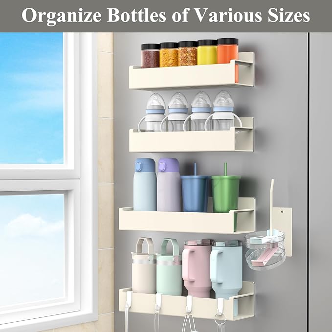 Magnetic Water Bottle Holder for Refrigerator, Cup Holder Organizer for Stanley and Tumbler for Kitchen, 4 Pack, Cream White - Image 6