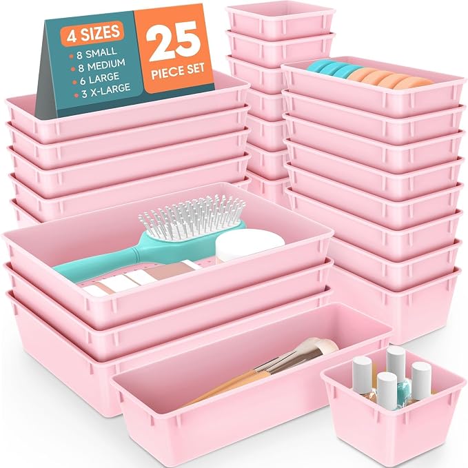 SpaceHacks 25 PCS Plastic Drawer Organizer, 4-Size Versatile Organizer Trays & storage Bins by SpaceHacks