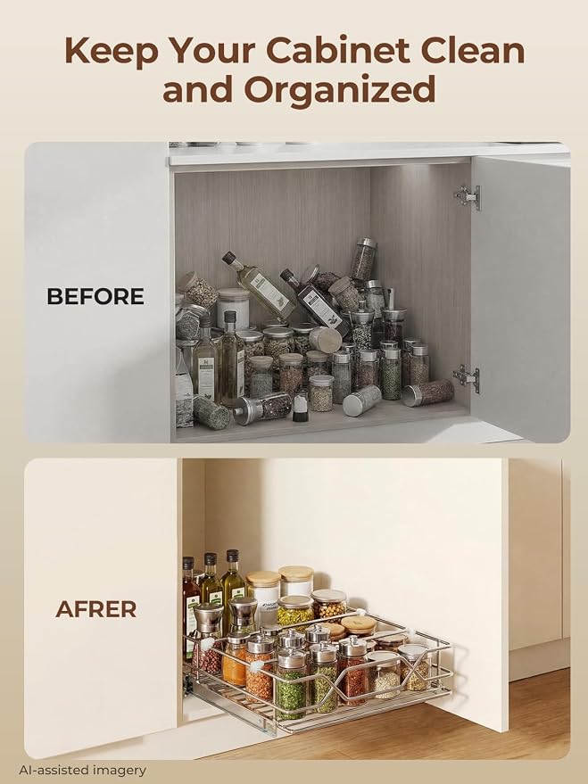 FOHERE Pull Out Cabinet Organizer 11.6" x 21" D Heavy Duty Pull Out Drawers | Smooth Sliding Under Cabinet Shelves for Pots and Pans, Slide Out Drawers For Kitchen Organizers and Storage, for Pantry - Image 6