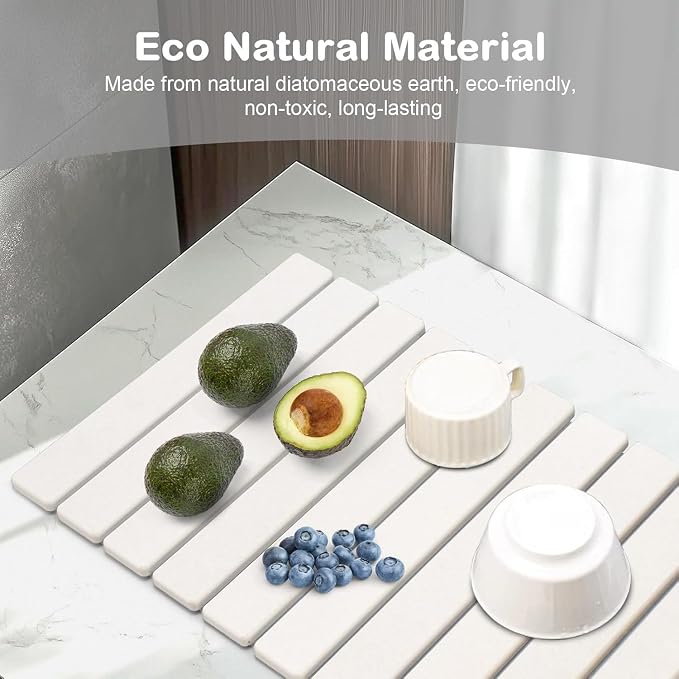Large Stone Dish Drying Mat for Kitchen Counter, Quick Dry Dish Drying Mats, Foldable Absorbent Diatomaceous Earth Mats for Plate Rack Bottles Cups, Match Any Countertop (White 24"×16" & 8"x4") - Image 5